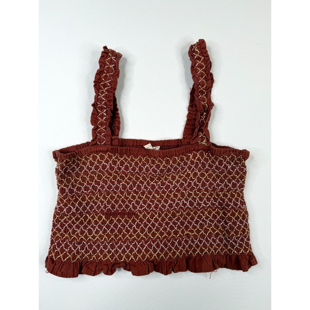 Cotton On Smocked Crop Tank Top Womens Medium Rust Brown Geometric Ruffle Detail